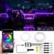 Bande lumineuse LED d’intérieur de voiture en acrylique, prise en charge du contrôle sans fil via application, RVB couleurs féeriques cinq-en-un, équipée d’une bande de fibre optique de 175 pouces, 593 perles LED, éclairage d’ambiance à comma