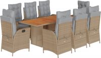 vidaXL 9-delige Tuinset met Kussens, Poly Rattan, Gemengd Beige