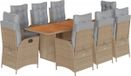 vidaXL 9-delige Tuinset met Kussens, Poly Rattan, Gemengd Beige