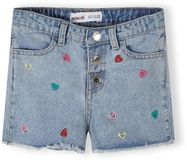 Minoti Korte broek meisjes denim - 100% katoen - Blauw - Hartjes