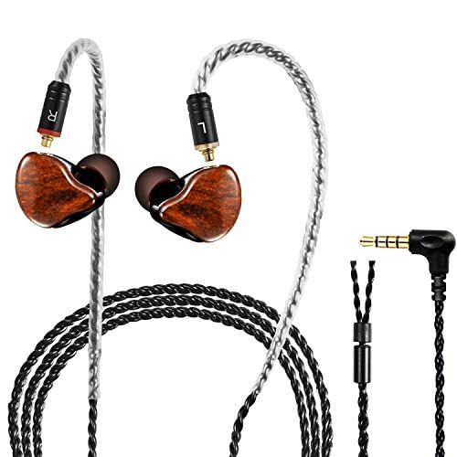 DCMEKA in-ear monitoren, Bedrade oordopjes Dual Drivers met MMCX Afneembare Kabels, HiFi Stereo (Houtkorrel)
