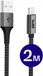 Buddi Flex | USB-A naar Lightning Kabel 12W Fast Charge | 480Mbps Dataoverdracht | Gevlochten Nylon | 2M | 2 Meter | Zwart