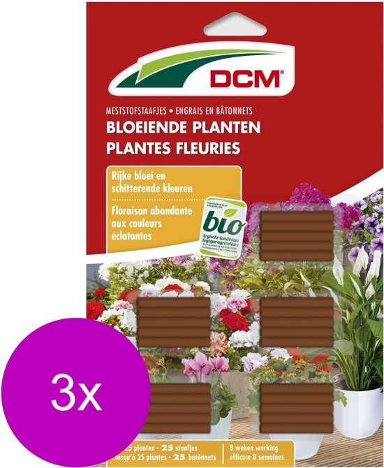 DCM Meststofstaaf Bloeiende Plant - Siertuinmeststoffen - 3 x 25 stuks