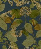 Herbarium - Vliesbehang - Leaves - Blaadjes - Donkerblauw - 0,53 x 10,05 M.