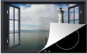 Merkloos KitchenYeah® Inductie beschermer 81x52 cm - Doorkijk - Water - Vuurtoren - Inductie kookplaat accessoire