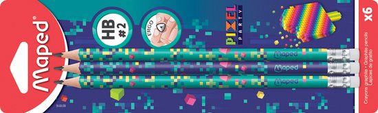 Maped Pixel Party Grafietpotloden HB met Gum, 6 Stuks