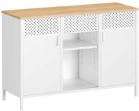 Songmics Metalen kast – Verstelbare planken en magnetische sluiting – 40 x 110 x 76 cm – Mat wit/eikenbeige