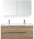 BES LED Seville Badmeubelset 120 cm - 2 Laden Natuur Eik Edge - Wastafel Enjoy Dubbel met Spiegelkast
