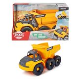 Dickie Toys Volvo kiepwagen, speelgoed kiepwagen met vrijloop, beweegbare scharnieras achter cabine beweegbaar laadvlak, open cabine, 26 cm, geel/grijs