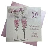 witte WHITE COTTON CARDS Verjaardagskaart voor de 50e verjaardag, motief: meisjes, champagneroze