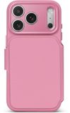 DECODED Étui en silicone pour iPhone 18 Pro / 17 Pro - Avec portefeuille amovible - Silicone texturé premium - Compatible MagSafe - Espace pour 3 cartes - Anneau de caméra entièrement protecteur en métal - Bouton de caméra en verre, boutons en métal, rose