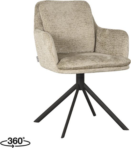 LABEL51 Joy Eetkamerstoel - Creme - Chenille - Zwart Metalen Frame