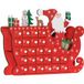 Calendrier de l'Avent en bois à garnir, décoration de Noël avec 24 casiers, motif Père Noël et traîneau, 22,5x8x36 cm, rouge