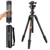 K&F Concept Koolstofvezel Statief, 162CM Lichtgewicht Camera Statief, Koolstofvezel Reisstatief, Compact Draagbaar Professioneel Reflexstatief met 360° Kogelkop K254C2 (Slechts 1.13kg)