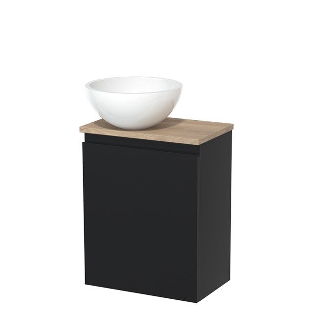 Maxaro Modulo Toiletmeubel 41 cm - Mat Zwart - Lichtbruin Eiken