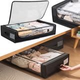 BAKAJI Onderbedcommode met wieltjes, ruimtebesparend, organizer voor kleding, extra groot voor het wisselen van het seizoen, smalle onderbedbox met wieltjes, ritssluiting, handgrepen en deksel