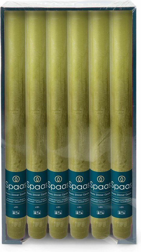 Spaas Dinerkaarsen rustiek - olijfgroen - 12 stuks - 25 cm - 10 branduren