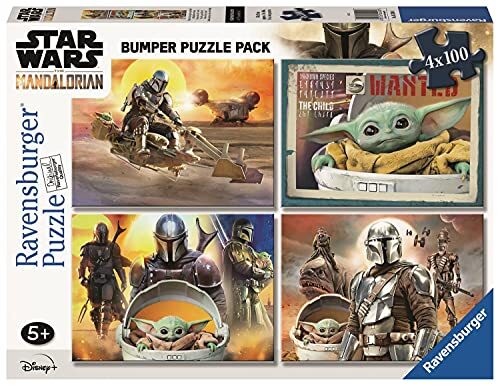 Ravensburger The Mandalorian, 4 puzzels met 100 stukjes, bumper, puzzel voor kinderen, aanbevolen leeftijd 5+, hoogwaardige puzzel