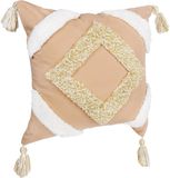QUVIO Kussensloop met ruit patroon en franjes - 45 x 45 cm - Lichtroze/Beige