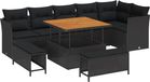 vidaXL Tuinbank - Set - 9 - st - Zwart - poly - rattan