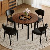 STILVORA Eethoek 100 cm - Ronde Eettafel Met 4 Eetkamerstoelen - Voor Eetkamer En Keuken - Glas, Metaal, PU - Bruin Zwart