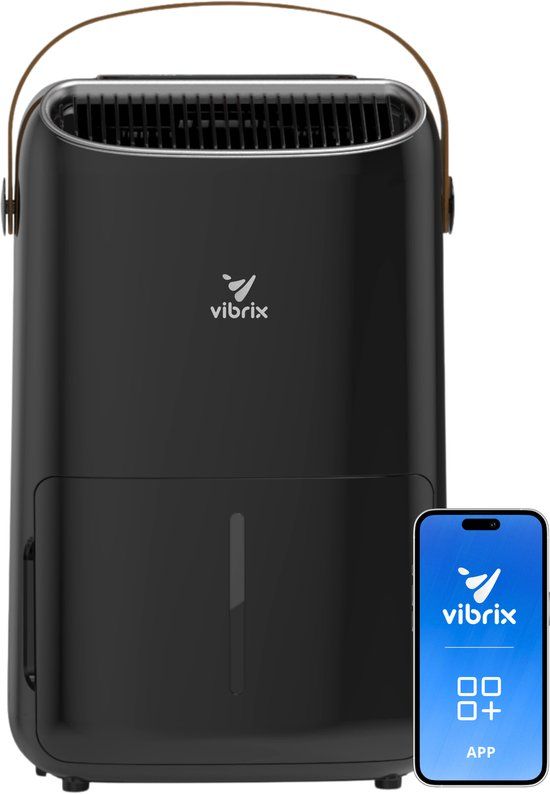 Vibrix DryFlow12 Pro Luchtontvochtiger & Luchtreiniger – 12L per dag – Bediening via App – Ionisator & UV-licht – Wasdroogfunctie – Stil & Energiezuinig – Voor Badkamer, Kelder, Zolder & Slaapkamer – Dehumidifier