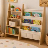 Merkloos Kinderboekenkast - 75x92,5x23 cm - lichtbruin/wit