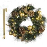 Meisterhome Goud Kerstkrans van 50 cm - Inclusief Ophangbeugel en 35 Warmwitte LED's + Timer