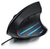 CSL Verticale muis, bedrade, ergonomische USB-muis met 6 knoppen, Huano-schakelaars, 1000 tot 6400 dpi, zijdelingse LED-lichtstrip, voor rechtshandigen, geschikt voor PC en Mac, zwart
