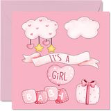 Nieuwe Baby Girl Card - It's a Girl - Gefeliciteerd Baby Meisje Kaarten Pasgeboren, Goed Gedaan Gefeliciteerd Nieuwe Baby Kaarten, Welcome To The World Home Gifts, 145mm x 145mm Baby Wenskaarten voor Ouders