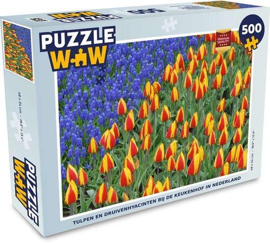 MuchoWow Puzzel Tulpen en druivenhyacinten bij de Keukenhof in Nederland - Legpuzzel - Puzzel 500 stukjes - Sinterklaas cadeautjes - Sinterklaas voor grote kinderen