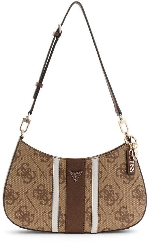 GUESS Noelle II Top Zip Shoulder Bag Latte Logo / Brown