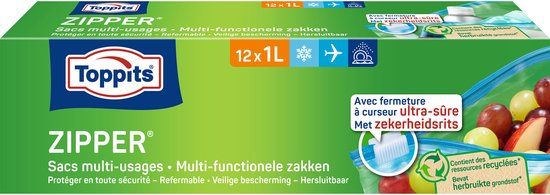 Toppits Zipper Multi-Functionele Zakken 1 liter 12 stuks