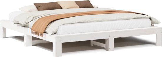 vidaXL Bedframe Massief Grenenhout Wit 180x200 cm