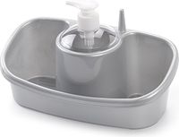 PLASTICFORTE Sponsbakje met zeeppompje/dispenser zilver - 16.5 cm