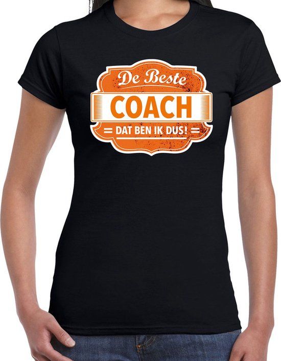 Bellatio Decorations Cadeau T-shirt voor Dames - Beste Coach - Zwart/Oranje - Maat L