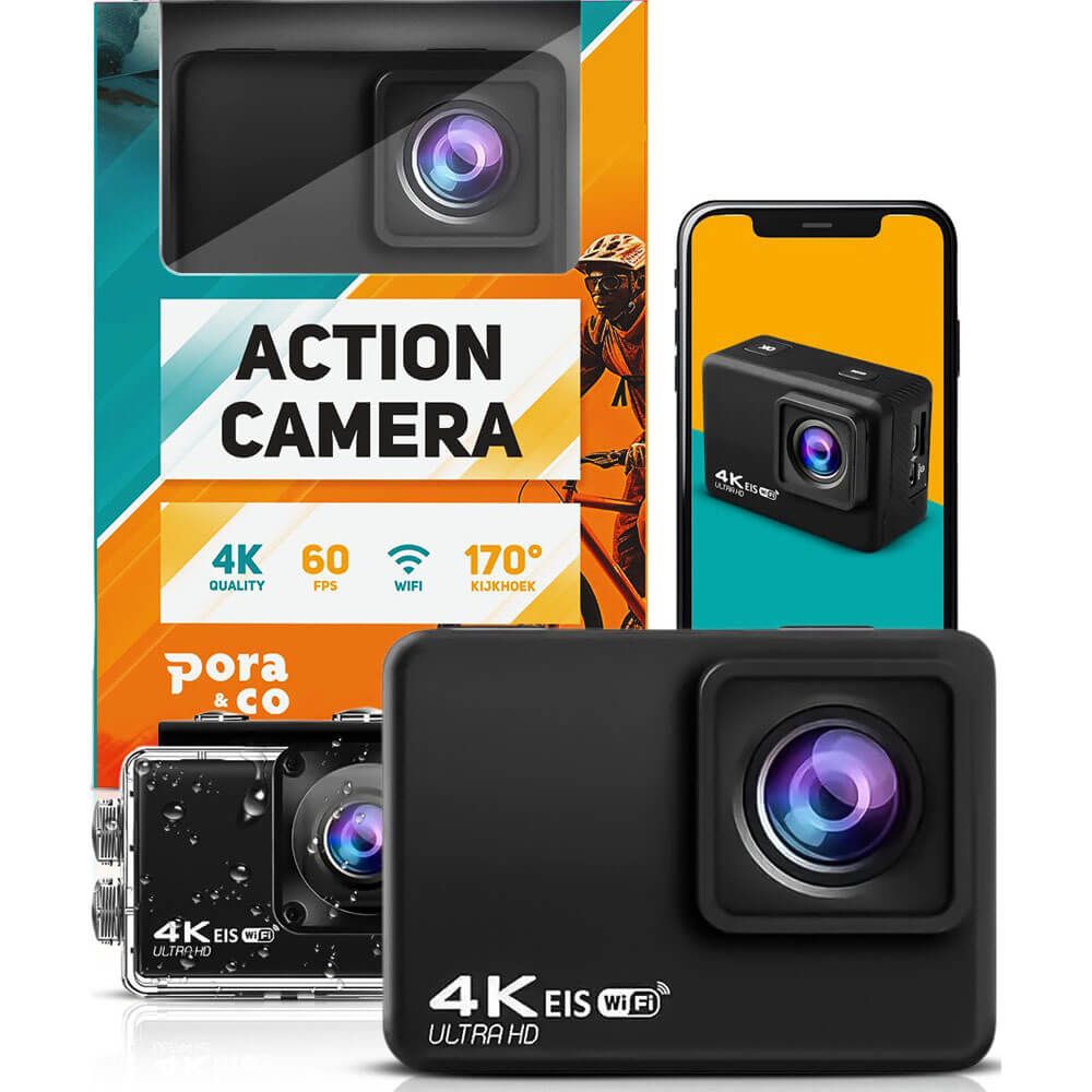Pora&Co Action Camera 4K - 16MP - 60FPS - 30m Waterdicht