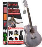 Pyle Akoestische Gitaarset- 3/4 Junior Maat Gitaar- Volledig Houten Stalen Snaren Instrument -voor Beginners, Kinderen, Volwassenen- Matte Grijs