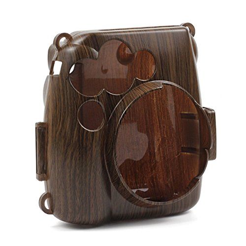 JXE Houten Patroon Plastic Beschermhoes voor Fujifilm Instax Mini 8/8+/9 Instant Camera Met Verwijderbare Schouderband