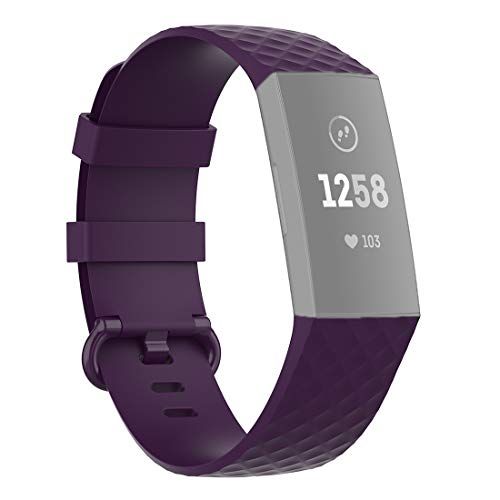 By Qubix Qubix - Fitbit Charge 3 & 4 siliconen diamant pattern bandje - Small - Donker paars