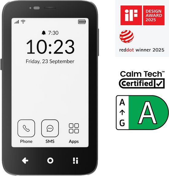 Mudita Kompakt Zwart - Minimalistische E Ink®-telefoon - 8MP Camera - Dual SIM - 32GB - 4G+