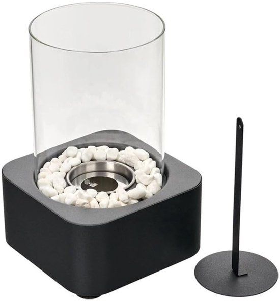 Glowy Bio Ethanol Tafelhaard - Vierkant - Zwart - 18,5 cm