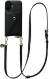 AVY Leren Hoesje geschikt voor Apple iPhone 17 | Met Koord en Magnetische Kaarthouder | Compatibel met MagSafe | Leather Case met 130CM Koord & Wallet | Long Leather | Zwart