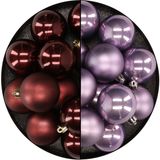 Merkloos / Sans marque Kunststof kerstballen van dia 6 cm - 24x stuks - bruin en lila paars - kerstversiering