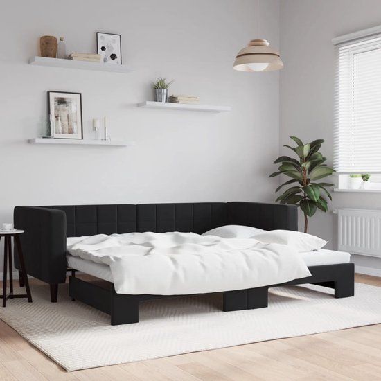 vidaXL Slaapbank met onderschuifbed 90x190 cm fluweel zwart
