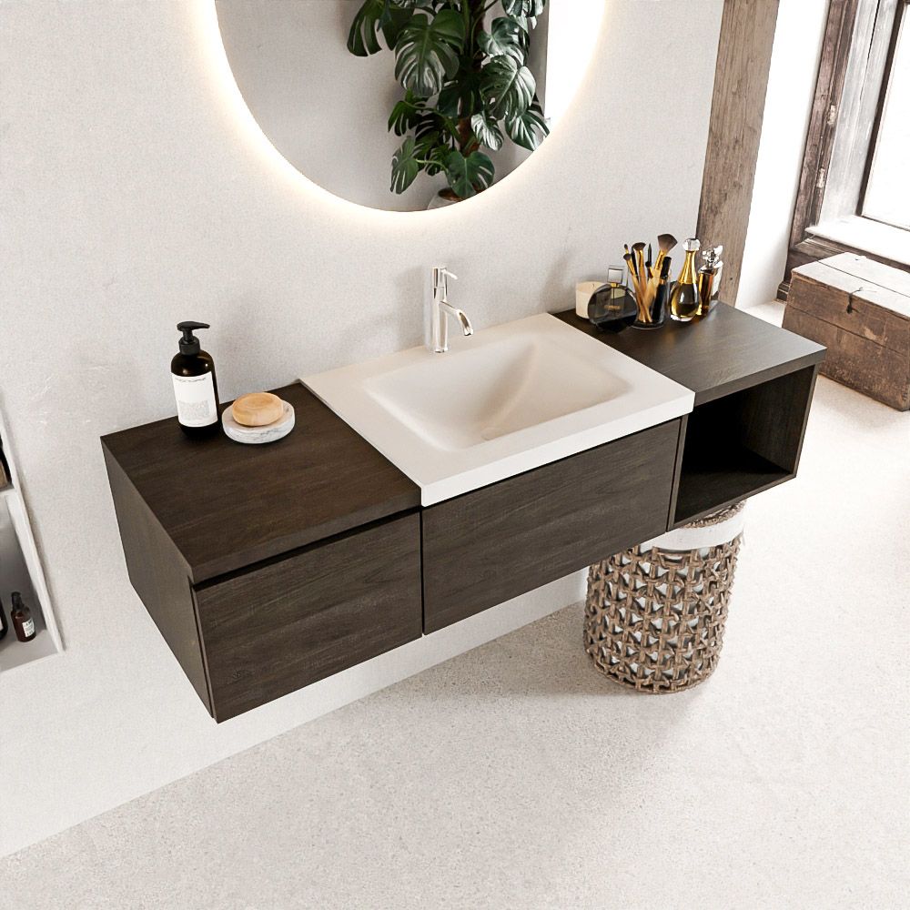 Mondiaz Bukla badmeubel rechts 2 lades 140cm dark brown en talc