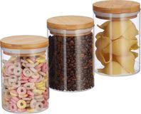 Merkloos Relaxdays Set van 3 glazen voorraaddozen voor pasta, rijst, muesli, koffiebonen, volume 600 ml, H x D 14 x 9,5 cm, naturel