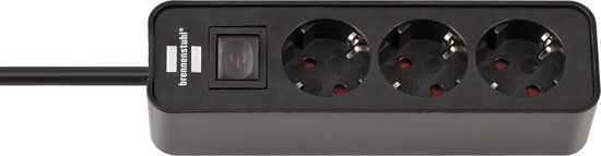 Brennenstuhl Ecolor Stekkerdoos - 3-voudig - Zwart - 1.5m - Met aan/uit schakelaar