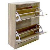 BAKAJI Ruimtebesparende schoenenkast van melaminehout met 2 klapdeuren, dubbele diepte, afmetingen 60 x 24 x 83,5 cm (beige)
