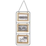 Atmosphera Collage fotolijst Nomad - 3x foto - voor 10 x 15 cm foto - hout en metaal - beige/zwart - 22 x 52 cm - lijstje - muur